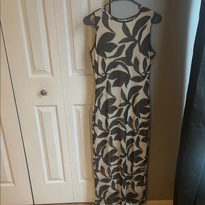Women's  Black and Cream Leaf Print mesh Dress